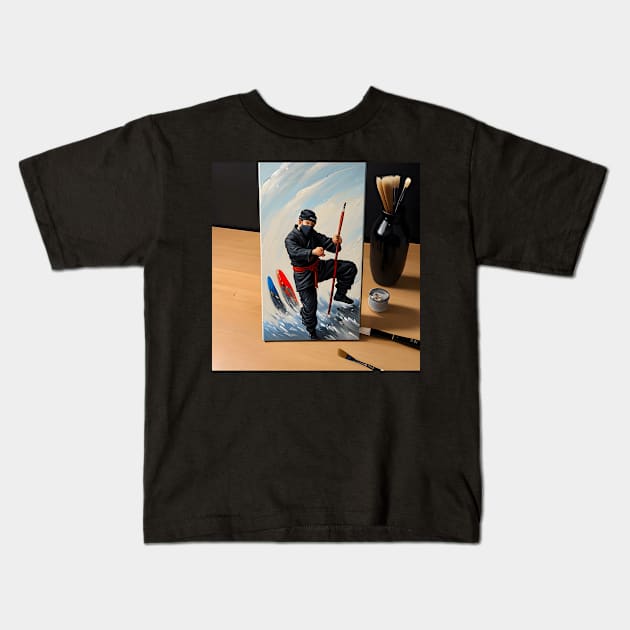 Brushstroke Shadows - The Painting Ninja Kids T-Shirt by Salaar Design Hub